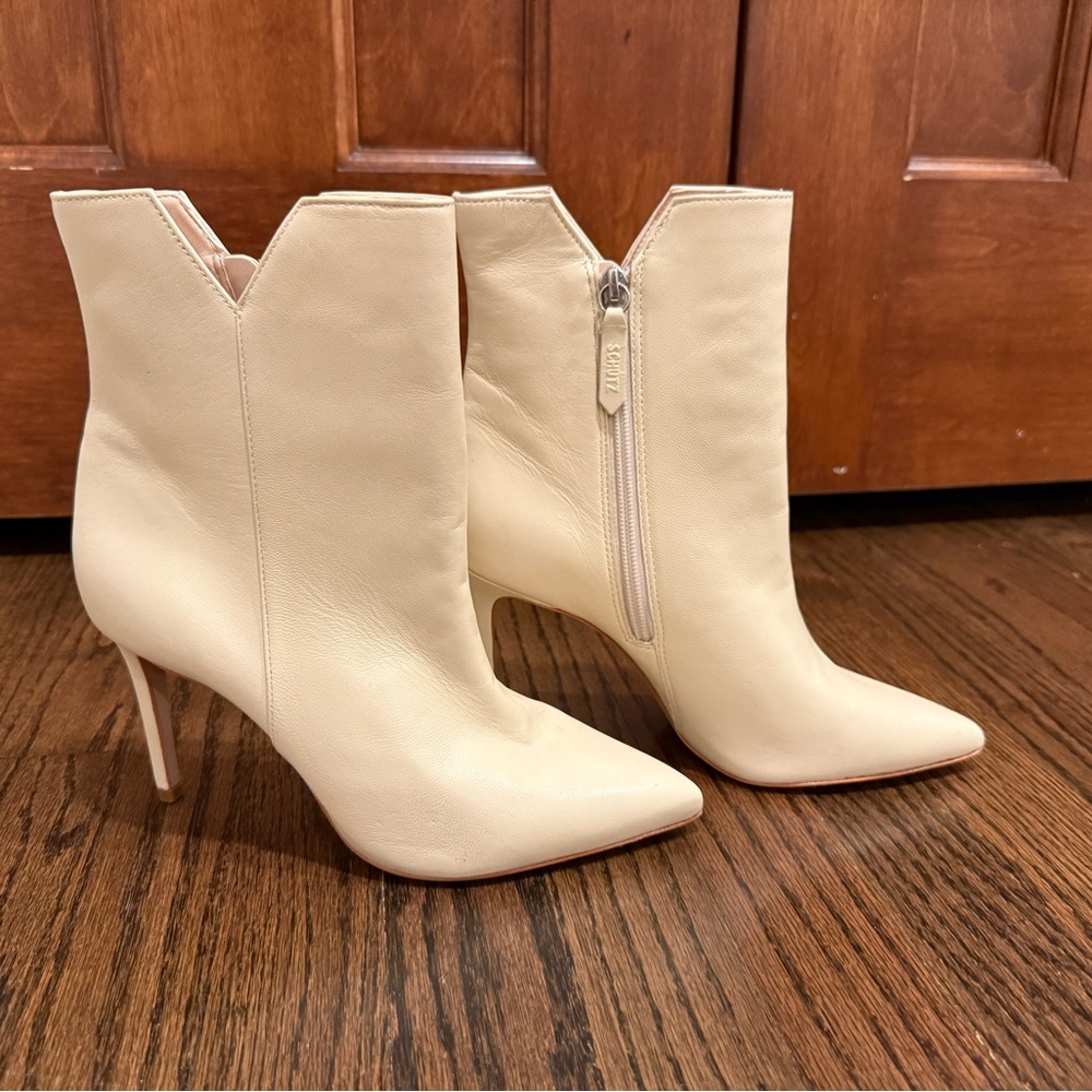 SCHUTZ Betsey Off White Leather Ankle Boots Booties 7 NEW - Picture 2 of 5